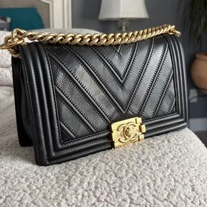 Chanel chevron medium le boy bag flap calfskin